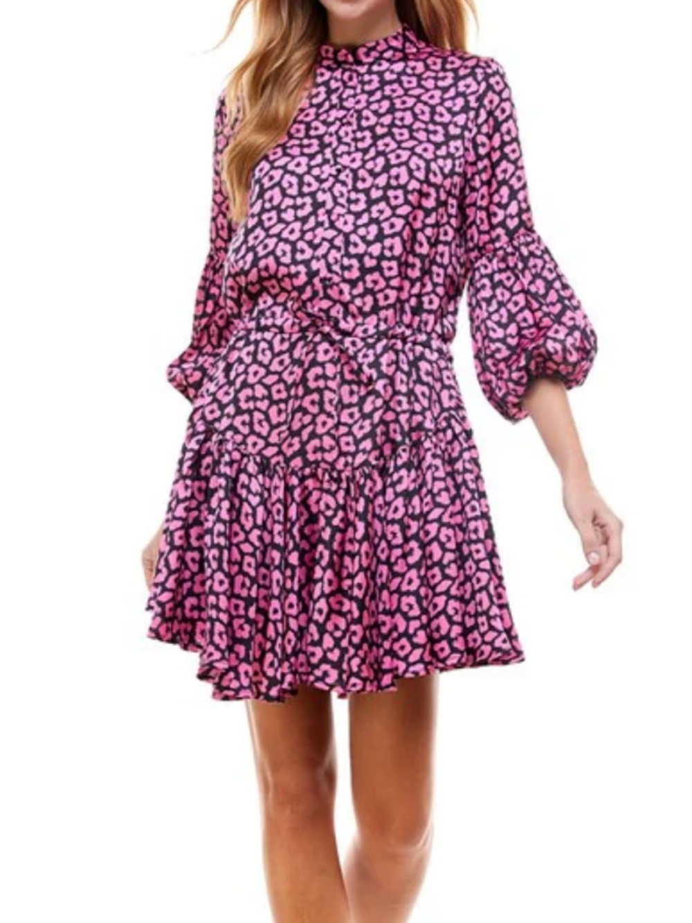 TCEC Women’s Pink Leopard Print Ruffle Dress. #AB01